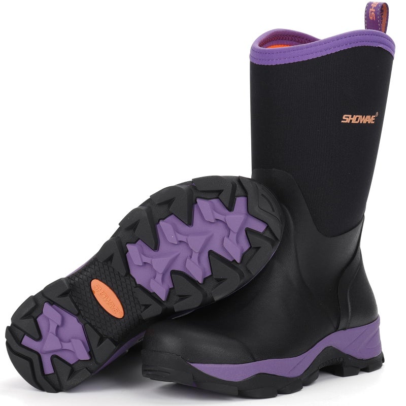 Showave Rubber Boots for Women Mid Calf Rain Boots Women Insulated Garden Boot Waterproof Durable Mud Boot for Hunting Farming Working(Purple,Size 8) - Image 1