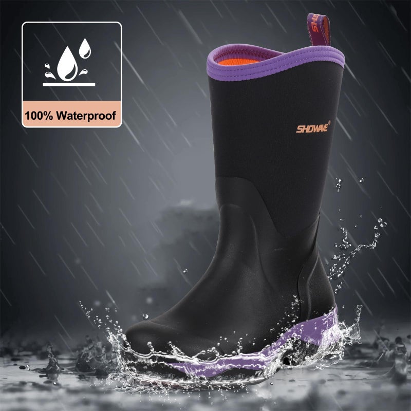 Showave Rubber Boots for Women Mid Calf Rain Boots Women Insulated Garden Boot Waterproof Durable Mud Boot for Hunting Farming Working(Purple,Size 8) - Image 3
