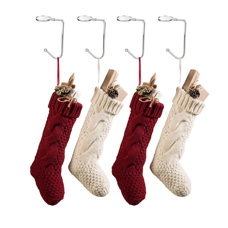 Komotu 4 Pieces Christmas Stocking Holders Mantel Hooks Hanger Christmas Safety Hang Grip Stockings Clip For Christmas Party Decoration  Silver - Image 3