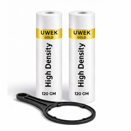 UWEK Gold 10 Inch High Density Spun Pre Filter 5 Micron PP Spun Cartridge 120 gm Sediment Filter Candle Compatible with RO Pre-Filter Housing of Water Purifier (Pack of 2 Spun + Spanner) - Image 1