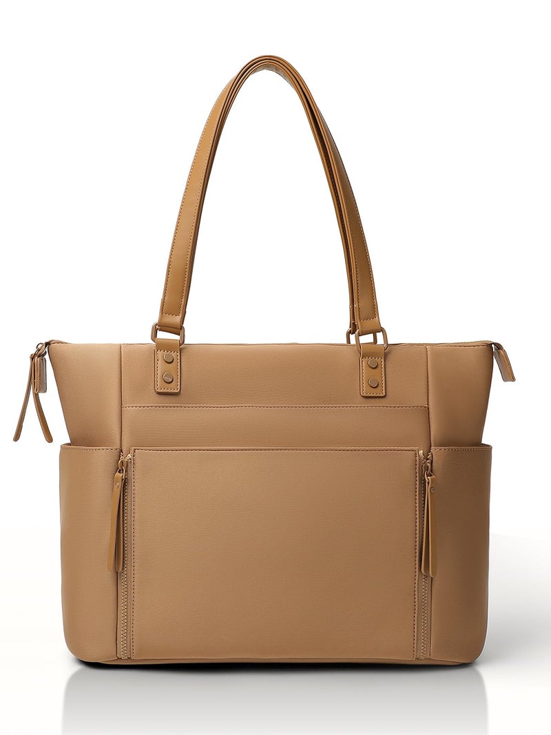 MOMINSIDE حقيبة حفاضات مومينسايد من النيوبرين، حقيبة ظهر حفاضات للأطفال، 14 جيب سعة كبيرة، حقيبة حفاضات قابلة للتحويل، بني - Image 1