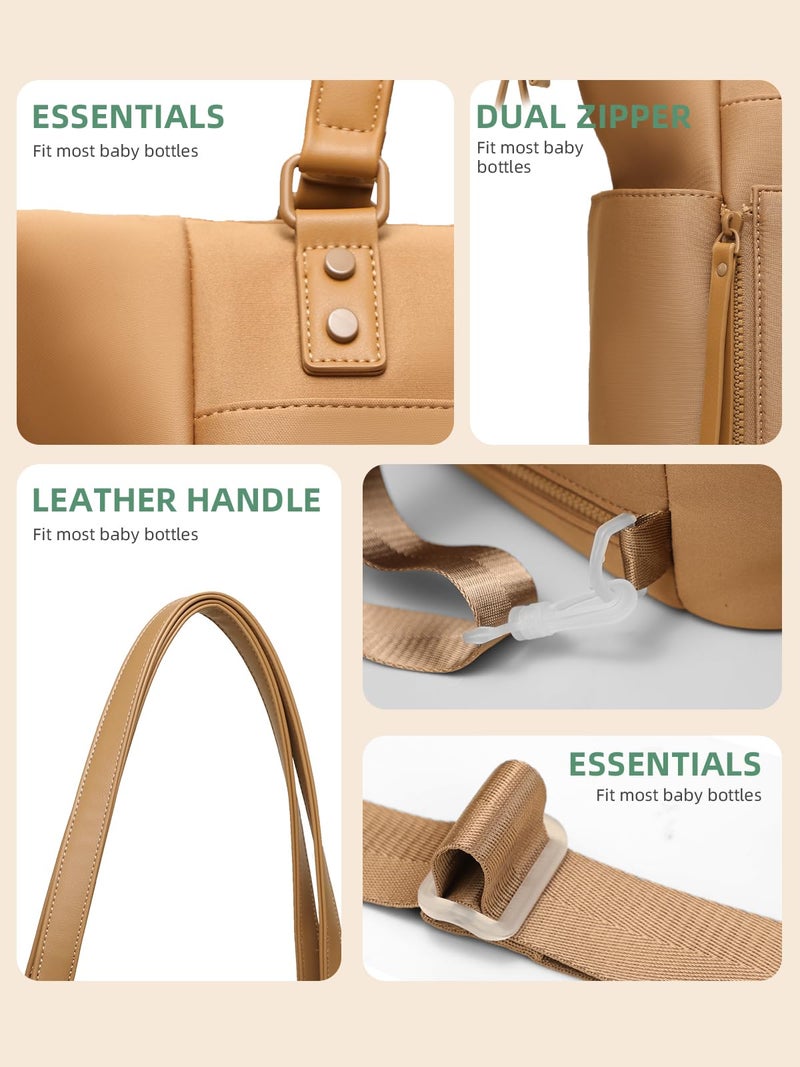 MOMINSIDE حقيبة حفاضات مومينسايد من النيوبرين، حقيبة ظهر حفاضات للأطفال، 14 جيب سعة كبيرة، حقيبة حفاضات قابلة للتحويل، بني - Image 4