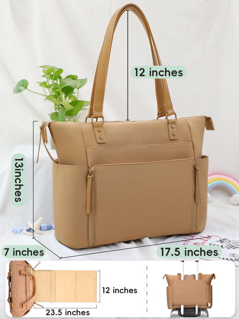 MOMINSIDE حقيبة حفاضات مومينسايد من النيوبرين، حقيبة ظهر حفاضات للأطفال، 14 جيب سعة كبيرة، حقيبة حفاضات قابلة للتحويل، بني - Image 5