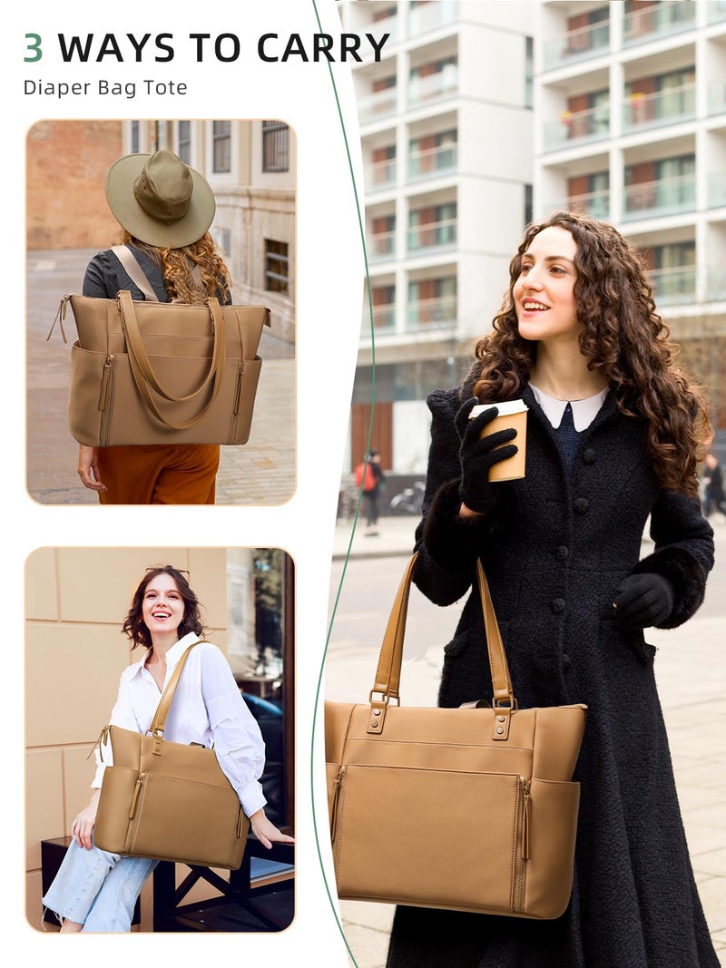 MOMINSIDE حقيبة حفاضات مومينسايد من النيوبرين، حقيبة ظهر حفاضات للأطفال، 14 جيب سعة كبيرة، حقيبة حفاضات قابلة للتحويل، بني - Image 2