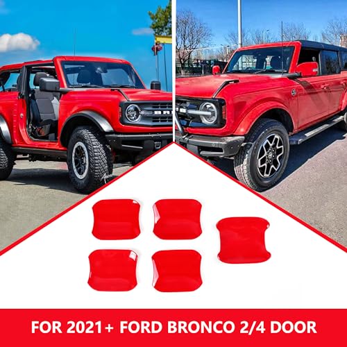RERPRO Door Handle Cup Scratch Protector Rear Tailgate Door Bowl Cover Trims Compatible with 2021 2022 2023 2024 2025 Ford Bronco 24 Door Exterior Accessories Paint Guard Sticker 5 Pack Red - Image 3
