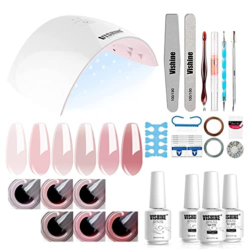 طقم طلاء الأظافر الجل فيشين مع ضوء UV 36W ومجفف أظافر LED 6 ألوان شفافة من الجيلي الوردي الحليبي، طلاء أساسي وطلاء علوي، أدوات فن الأظافر المهنية الشاملة