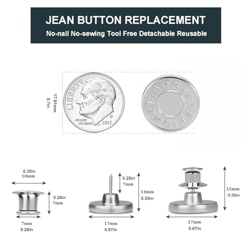 ZENGLU [Upgraded] 8 Sets Jean Buttons pins No Sew Instant 17mm Replacement Button Adjustable Pants Buttons Kit - Image 2