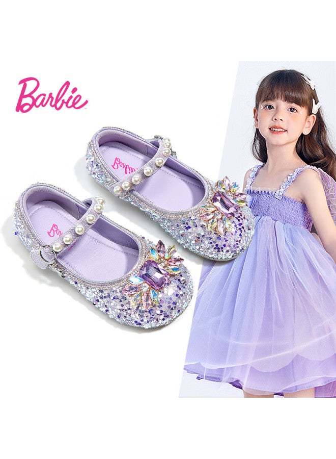 Barbie Girls' Spring And Autumn Fashion Crystal Shoes Princess Girls' Leather Shoes Fashion Shoes Da6512 Light Purple 29 - Image 1