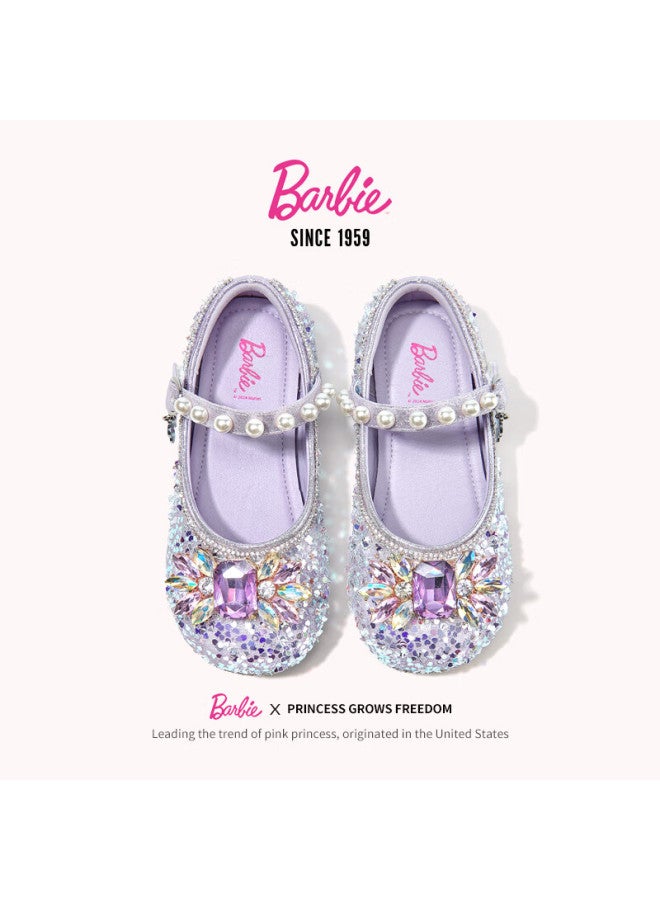 Barbie Girls' Spring And Autumn Fashion Crystal Shoes Princess Girls' Leather Shoes Fashion Shoes Da6512 Light Purple 29 - Image 3
