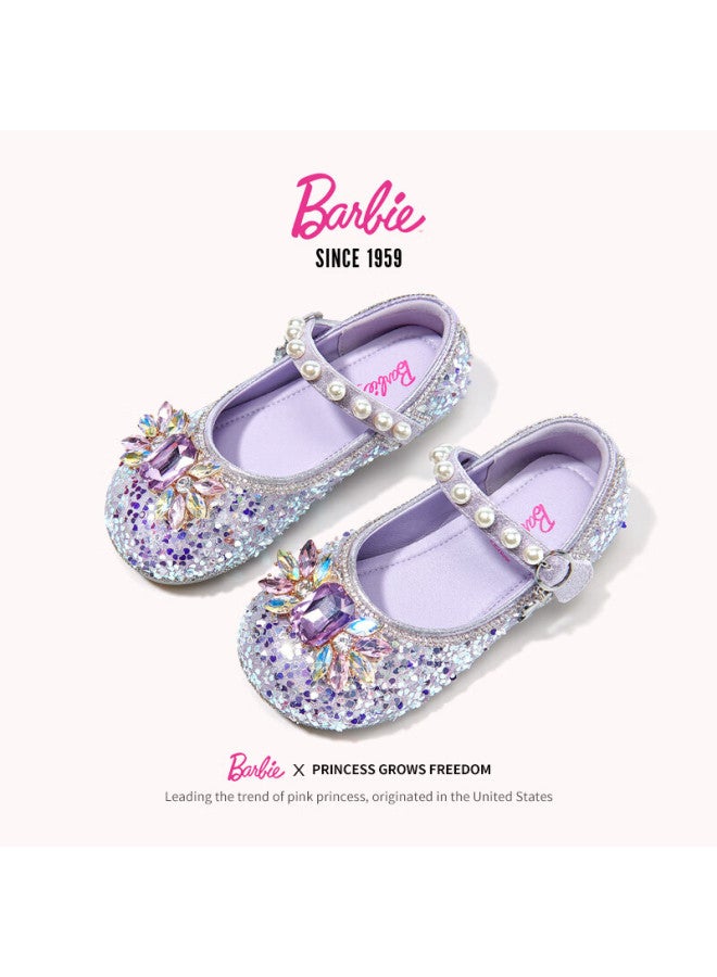 Barbie Girls' Spring And Autumn Fashion Crystal Shoes Princess Girls' Leather Shoes Fashion Shoes Da6512 Light Purple 29 - Image 2