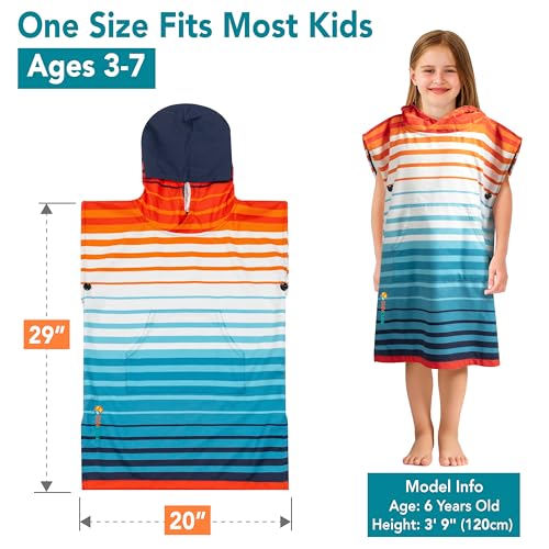 Suncube SUN CUBE Kids Surf Poncho, Hooded Changing Robe, Quick Dry, Absorbent, Lightweight Sand-Resistant Microfiber Wearable Towel, Beach & Pool Cover-Up for Boys & Girls (Ages 3-7, Orange Stripe) - Image 3