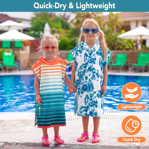 Suncube SUN CUBE Kids Surf Poncho, Hooded Changing Robe, Quick Dry, Absorbent, Lightweight Sand-Resistant Microfiber Wearable Towel, Beach & Pool Cover-Up for Boys & Girls (Ages 3-7, Orange Stripe) - Image 2