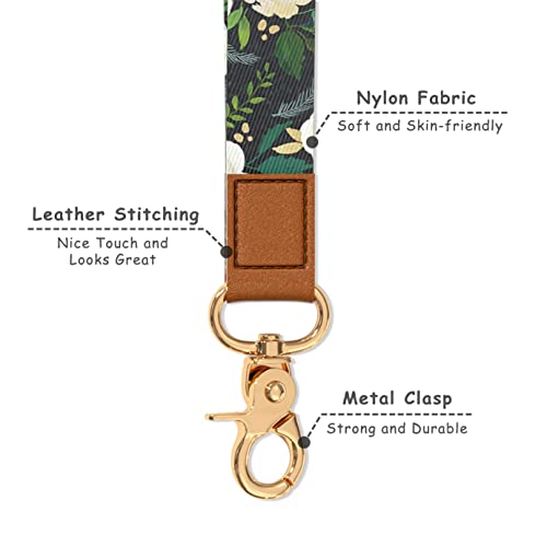 Hsxnam Wrist Lanyard Key Chain, Cute Wristlet Strap Keychain Holder for Women Keys Car ID Badges Phone Airpods, White Floral - Image 3
