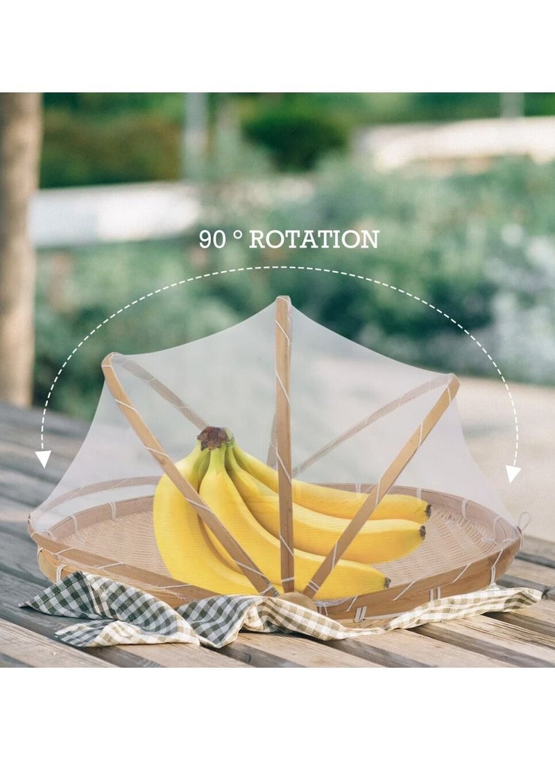 DubaiGallery Hand-Woven Food Serving Basket Dustproof Round Picnic Basket Food Tent Basket with Mesh Gauze Cover for Vegetable Fruit Bread  - Image 5