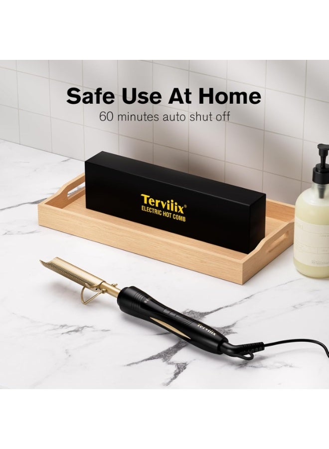 ACLIX Hot Comb,450F Adjustable Temperature Hair Straightener Anti-Scald Heat Pressing Combs,Ceramic Electric Fast Heating Hair Straightening Comb,Curling Iron with Dual Voltage Auto and Shut-Off - Image 2