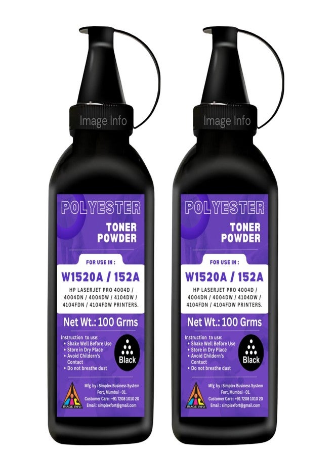 IIC IMAGE INFO ImageInfo Ultra Dark Toner Powder for Use in HP W1520A / 152A Toner Cartridge Pack of 2 (100GM Each) - Image 1