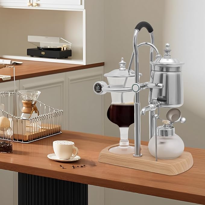 YIYIBYUS Balance Siphon Vacuum Coffee Maker, 400ml Luxury Royal Family Siphon Brewer, Vintage Gravity Brewing System, Elegant Retro (Silver) - Image 2