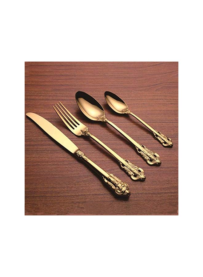 S-TOP Palace Cutlery Set Vintage Gold Flatware Silverware Set, Heavy Duty Stainless Steel Court Utensils High Grade Tableware Knife FoSpoon Coffee Spoon (Gold 4PC) - Image 3