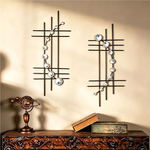 ZEXUIRU 2 Pcs Abstract Metal Art for Wall Decor Living Room Bedroom Bathroom Office Metal Bling Modern Geometric Hanging Vertical Small Iron Sculpture Plaque Pack Black 24in - Image 1