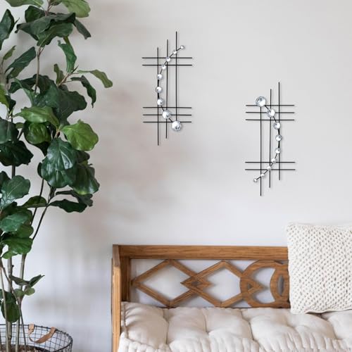 ZEXUIRU 2 Pcs Abstract Metal Art for Wall Decor Living Room Bedroom Bathroom Office Metal Bling Modern Geometric Hanging Vertical Small Iron Sculpture Plaque Pack Black 24in - Image 3