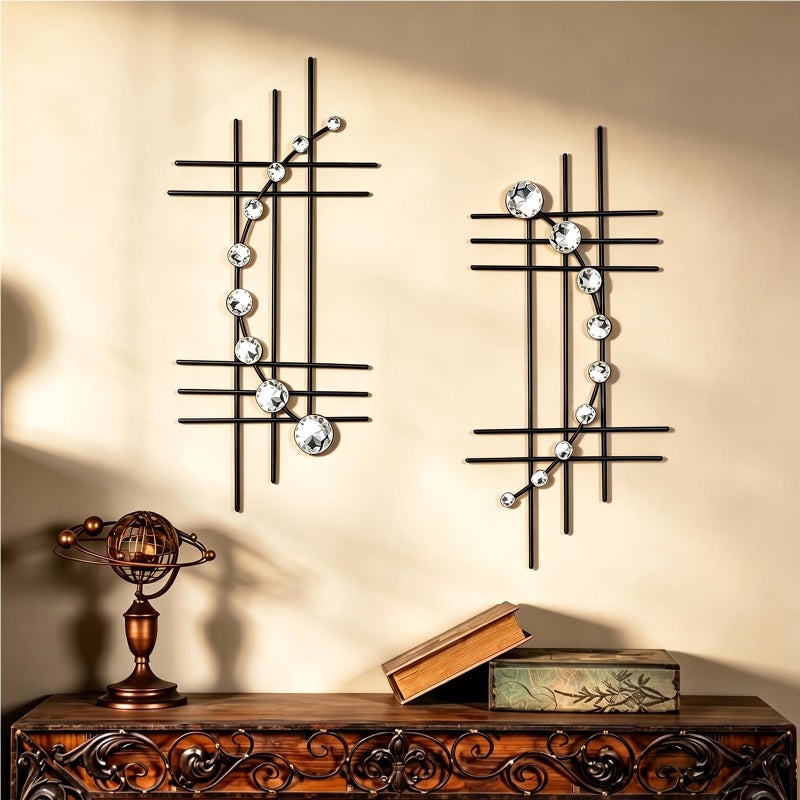 ZEXUIRU 2 Pcs Abstract Metal Art for Wall Decor Living Room Bedroom Bathroom Office Metal Bling Modern Geometric Hanging Vertical Small Iron Sculpture Plaque Pack Black 24in - Image 2