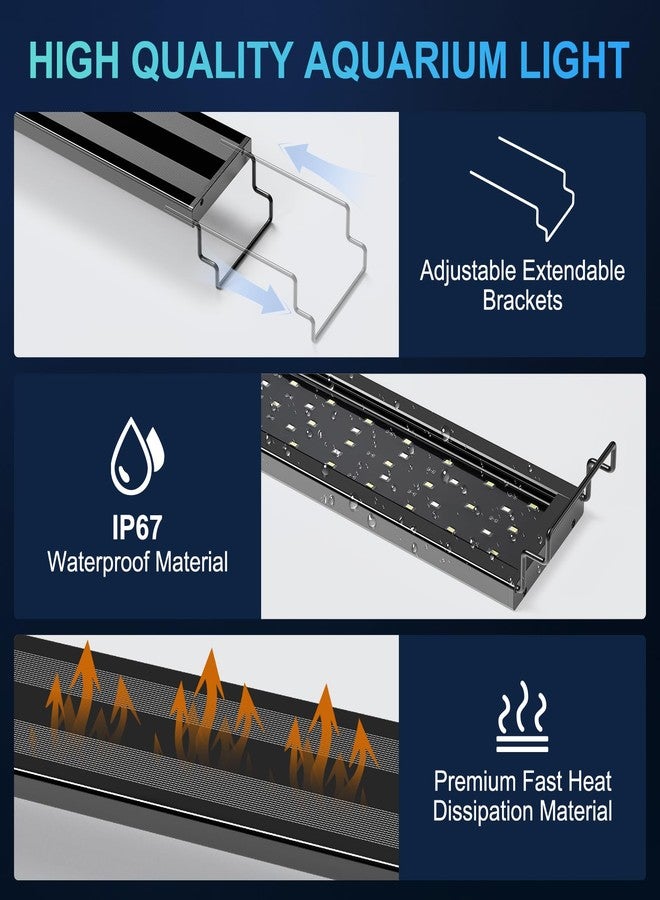 آقا مصباح AQQA LED لأحواض السمك والنباتات، يعمل على مدار الساعة وطيف كامل مع 3 أوضاع إضاءة، مؤقت/سطوع قابل للتعديل، وظيفة ذاكرة، حوامل قابلة للتمديد لأحواض المياه العذبة من 48 إلى 55 بوصة، 36 واط - Image 5