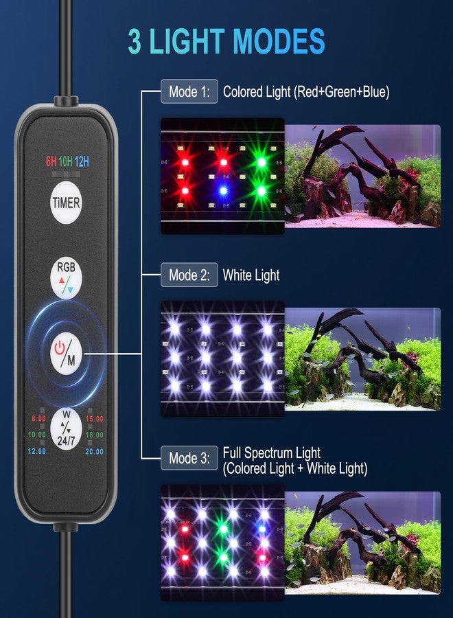 آقا مصباح AQQA LED لأحواض السمك والنباتات، يعمل على مدار الساعة وطيف كامل مع 3 أوضاع إضاءة، مؤقت/سطوع قابل للتعديل، وظيفة ذاكرة، حوامل قابلة للتمديد لأحواض المياه العذبة من 48 إلى 55 بوصة، 36 واط - Image 3