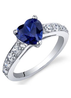 Created Blue Sapphire Heart Promise Ring For Women 925 Sterling Silver 1.75 Carats Heart Shape 7Mm Comfort Fit Size 6