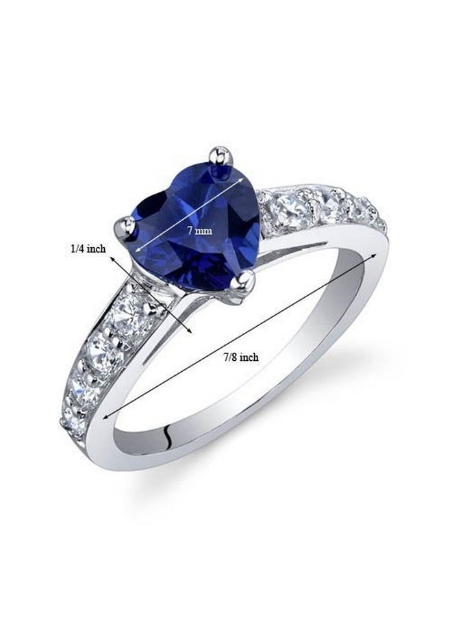 PEORA - Created Blue Sapphire Heart Promise Ring For Women 925 Sterling Silver 1.75 Carats Heart Shape 7Mm Comfort Fit Size 6 - Image 1