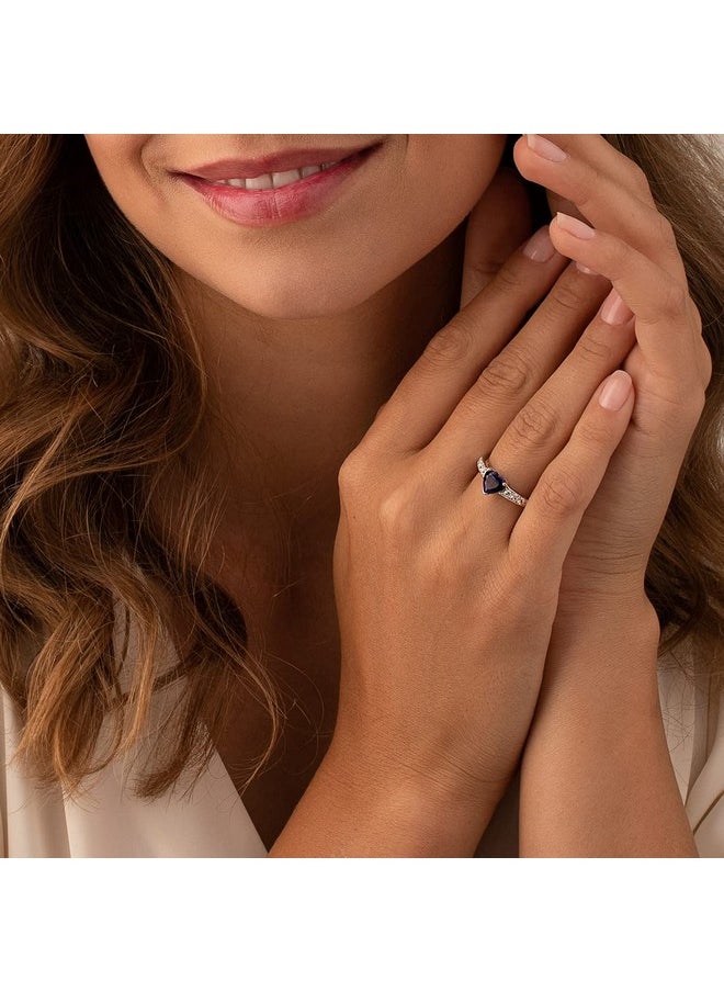 PEORA - Created Blue Sapphire Heart Promise Ring For Women 925 Sterling Silver 1.75 Carats Heart Shape 7Mm Comfort Fit Size 6 - Image 1