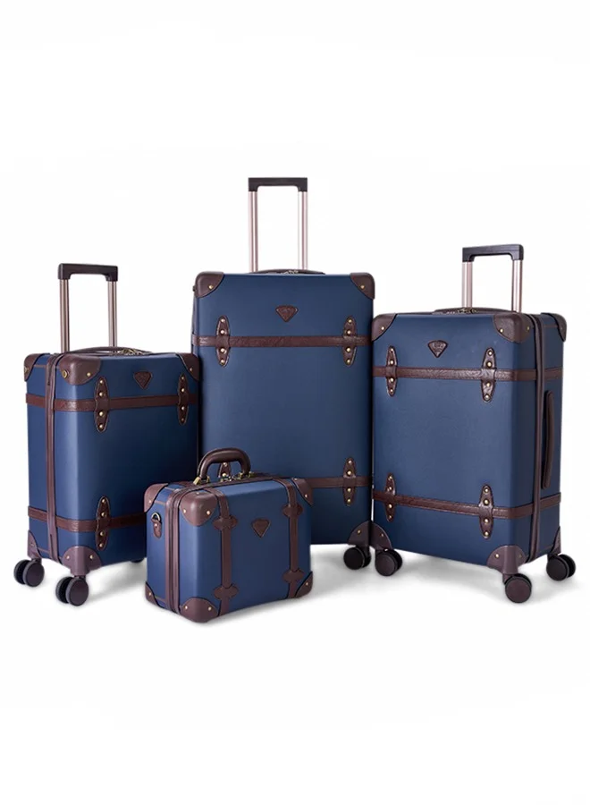 LIMRA Travel Bags Classic Leather Luggage 4 Pcs Set Blue /Dark Brown 28''-24''-20'''-14'''Inches