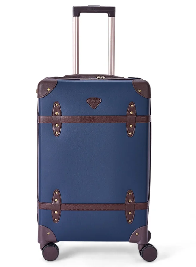LIMRA Travel Bags Classic Leather Luggage 4 Pcs Set Blue /Dark Brown 28''-24''-20'''-14'''Inches
