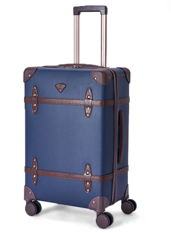 LIMRA Travel Bags Classic Leather Luggage 4 Pcs Set Blue /Dark Brown 28''-24''-20'''-14'''Inches