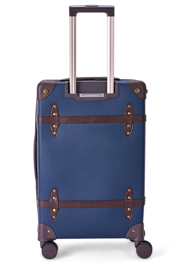 LIMRA Travel Bags Classic Leather Luggage 4 Pcs Set Blue /Dark Brown 28''-24''-20'''-14'''Inches
