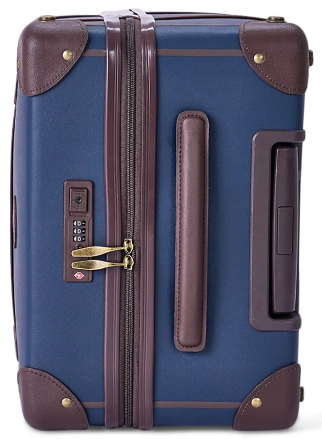 LIMRA Travel Bags Classic Leather Luggage 4 Pcs Set Blue /Dark Brown 28''-24''-20'''-14'''Inches