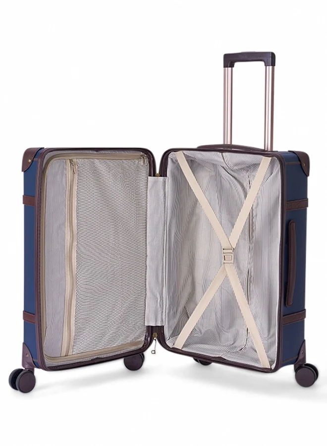 LIMRA Travel Bags Classic Leather Luggage 4 Pcs Set Blue /Dark Brown 28''-24''-20'''-14'''Inches