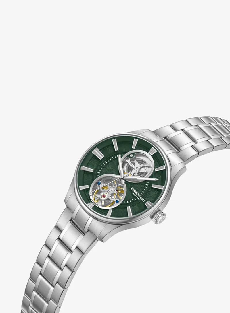 Kenneth Cole New York Green Dial Silver Stainless Steel Bracelet Automatic Watch for Men 43.5mm