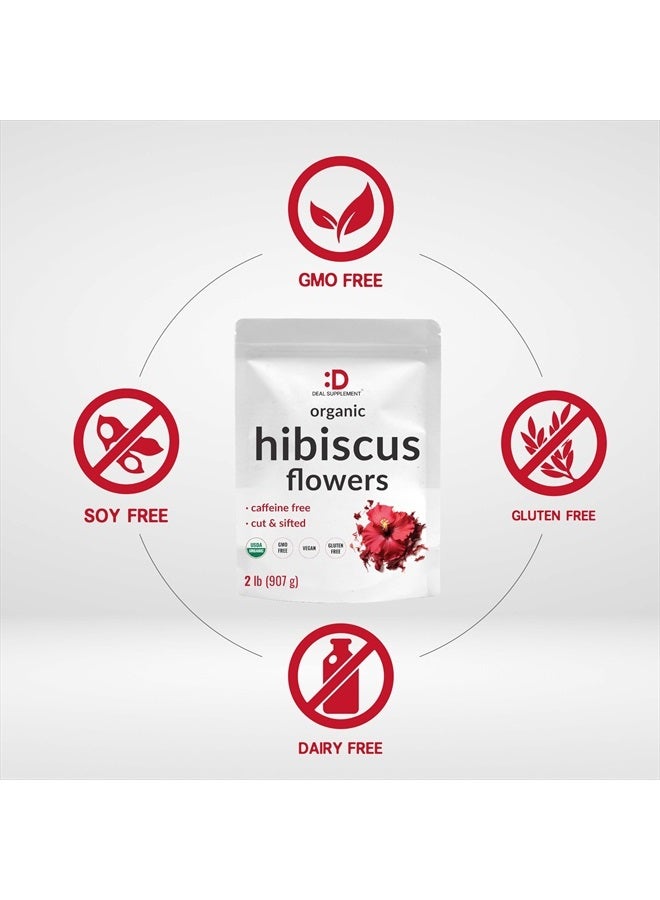 DEAL SUPPLEMENT زهور الكركديه العضوية المجففة، 2 رطل - أوراق كاملة مقطعة ومنخلة - مصدر الزهور من الأوراق السائبة - نكهة ورائحة خام، رائعة لإعادة تعبئة أكياس الشاي - خالية من الكافيين، بدون سكر، غير معدلة وراثيًا - Image 3