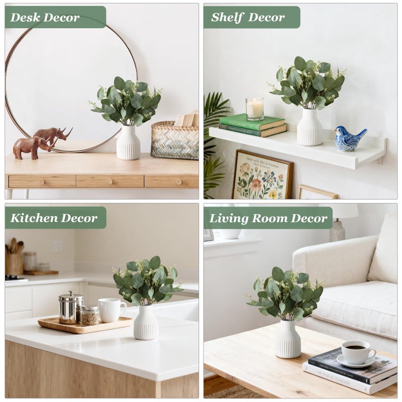 Dahey Artificial Eucalyptus Stems in Small Ceramic Vase Centerpiece Table Decorations Modern Farmhouse Decor Fake Eucalyptus Plants with Vase for Bathroom Kitchen Shelf Living Room Home Decor, White - Image 4