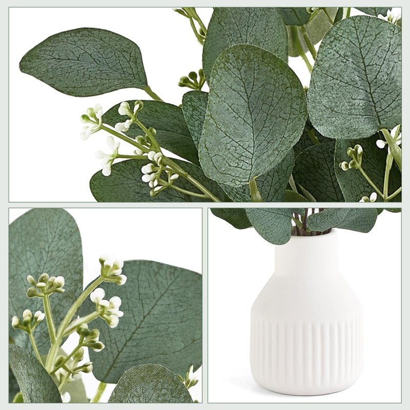 Dahey Artificial Eucalyptus Stems in Small Ceramic Vase Centerpiece Table Decorations Modern Farmhouse Decor Fake Eucalyptus Plants with Vase for Bathroom Kitchen Shelf Living Room Home Decor, White - Image 5