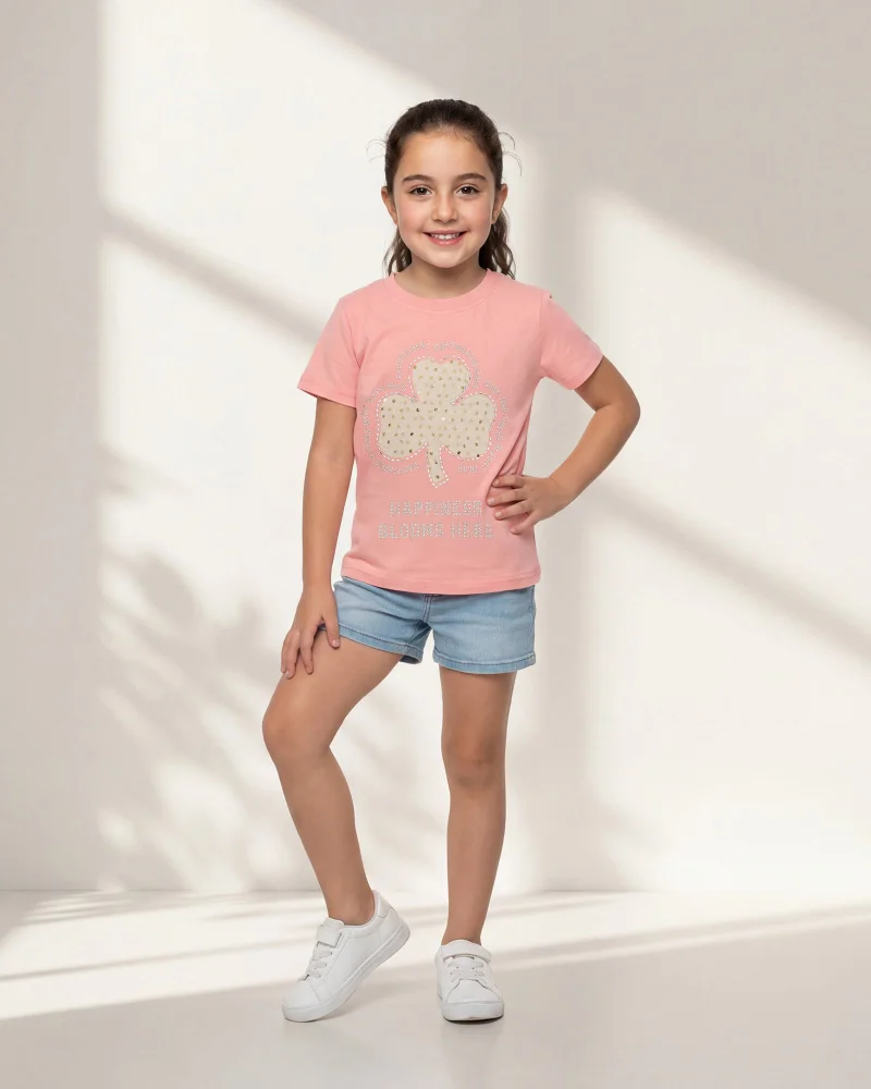 Redtag Girls Pink Embellished T-Shirt