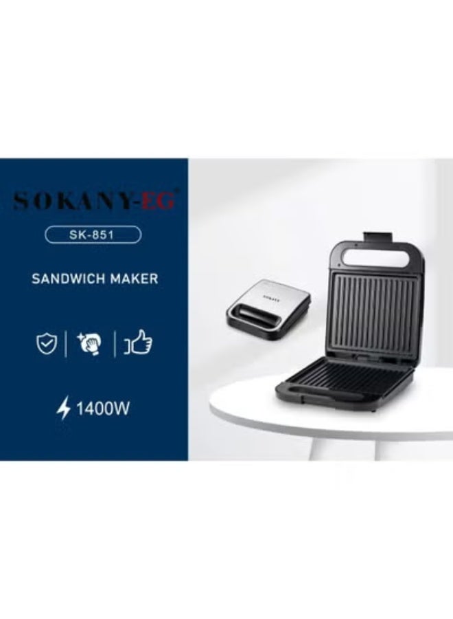 سوكاني ساندوتش ميكر سوكانى 1400وات بخامة الداخلية معدن مطلي تيفال – الخارجية استانلس في اكليرك معالج ضد الحرارة-SK-851 - Image 3