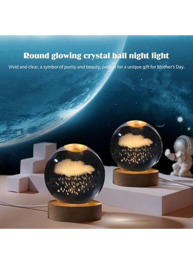 Julia Store 3D Cloud and Rains Crystal Ball Gifts for Women Men, Crystal Decorative Ball Engraved Cloud Figurine Paperweight with LED Light Base for Home Office Decoration for Birthday Warm White - Image 5
