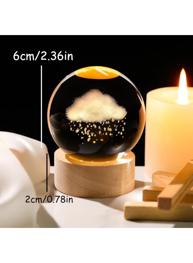 Julia Store 3D Cloud and Rains Crystal Ball Gifts for Women Men, Crystal Decorative Ball Engraved Cloud Figurine Paperweight with LED Light Base for Home Office Decoration for Birthday Warm White - Image 2