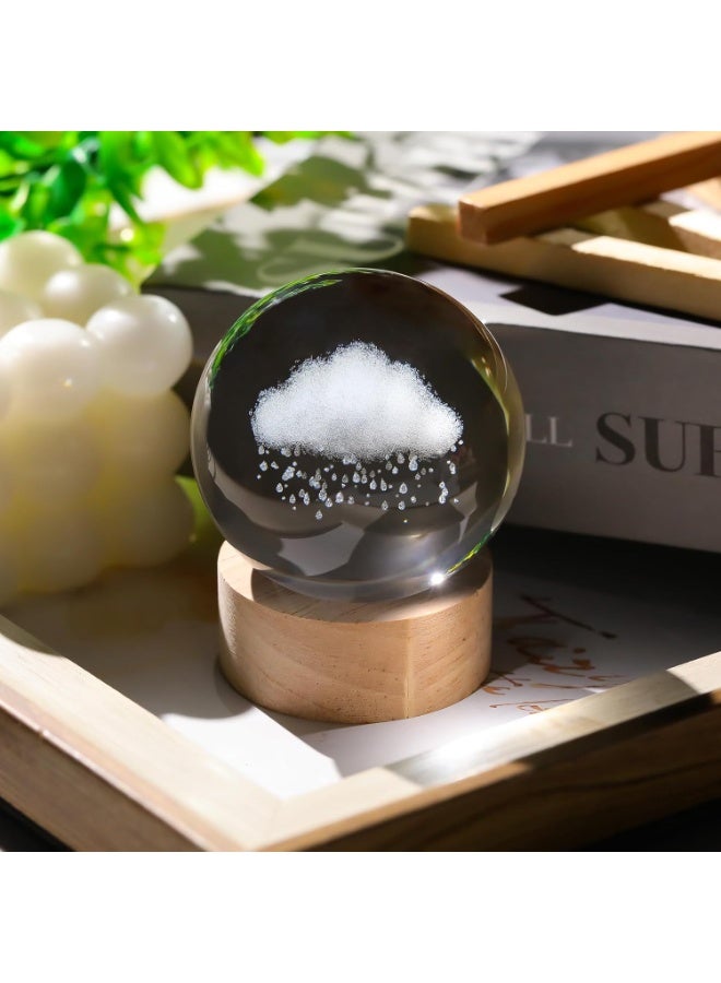 Julia Store 3D Cloud and Rains Crystal Ball Gifts for Women Men, Crystal Decorative Ball Engraved Cloud Figurine Paperweight with LED Light Base for Home Office Decoration for Birthday Warm White - Image 1