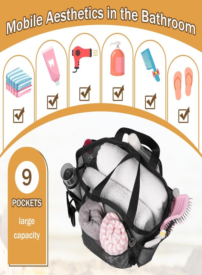 PARIERIS Mesh Shower Caddy Portable for College Dorm Room Essentials with 8 Pockets, Hanging Caddy Dorm Basket, Quick Dry Shower Bag for Bathroom (Black, 1Pack) - Image 4