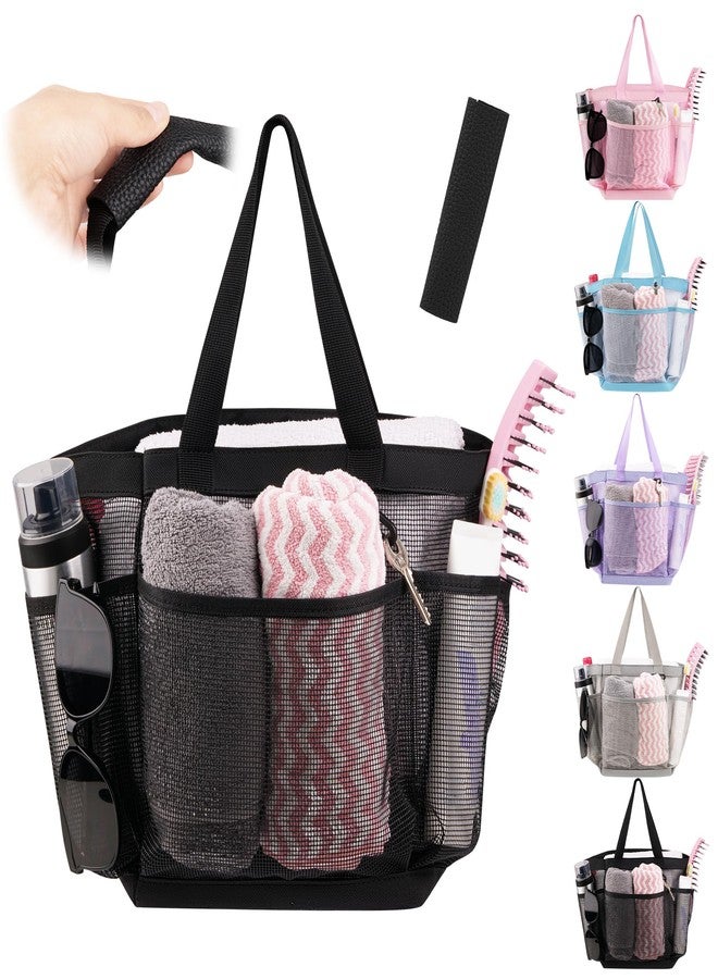 PARIERIS Mesh Shower Caddy Portable for College Dorm Room Essentials with 8 Pockets, Hanging Caddy Dorm Basket, Quick Dry Shower Bag for Bathroom (Black, 1Pack) - Image 1