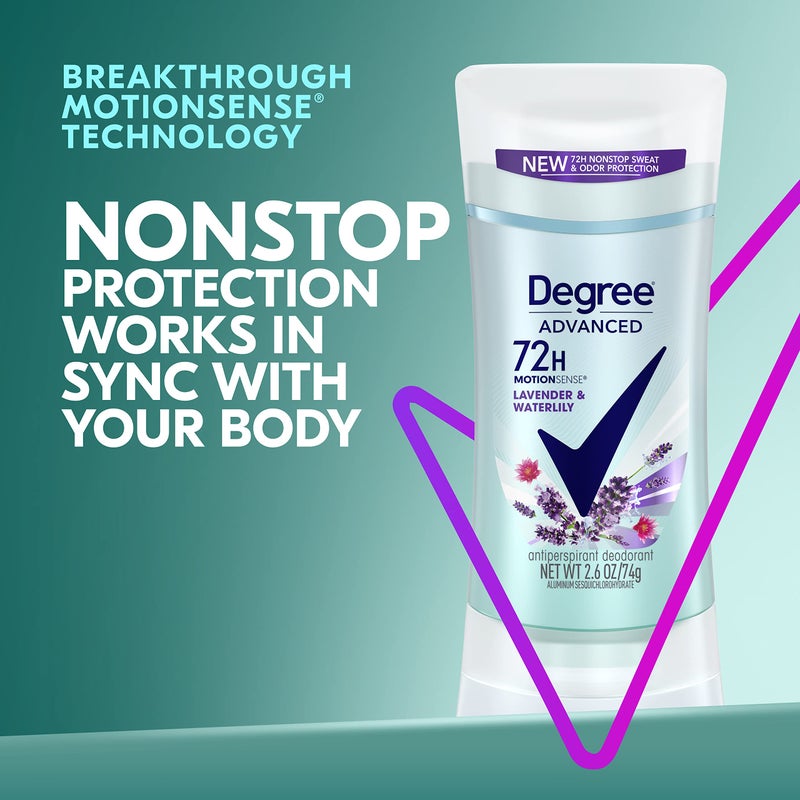 Degree Antiperspirant Deodorant 72-Hour Sweat and Odor Protection Lavender and Waterlily Antiperspirant for Women with MotionSense Technology 2.6 oz 4 Count - Image 3