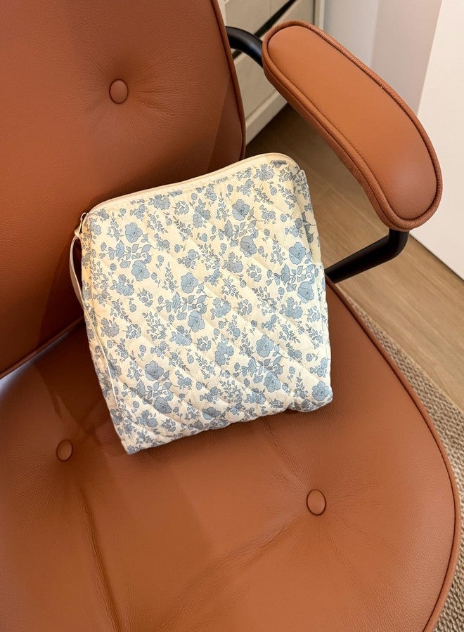 Sminra Makeup Bag Large Travel Quilted Cosmetic Makeup Bag Organizer, Floral Cotton Coquette Aesthetic Toiletry Bag for Women Girls, Blue Floral, Floral - Image 4