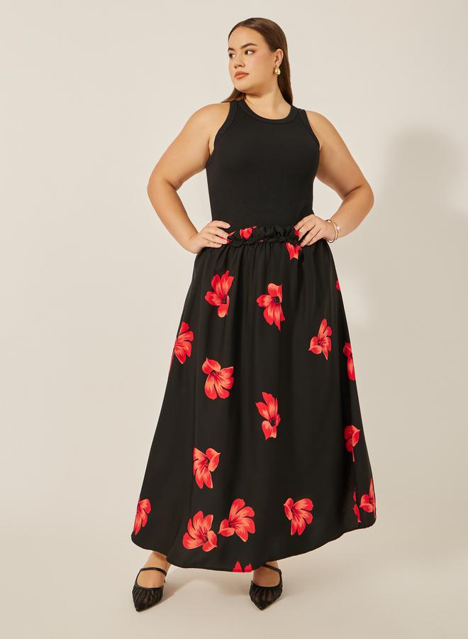 Styli Plus Size Floral Print A-Line Maxi Skirt  - Image 2